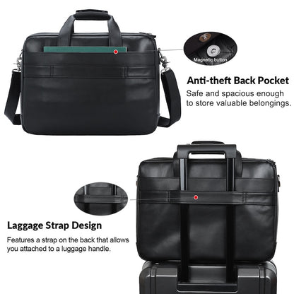 Large Capacity Black Full Grain Genuine Leather Men's Soft Briefcase Waterproof Laptop Bag for Work Dropshipping From Fac
