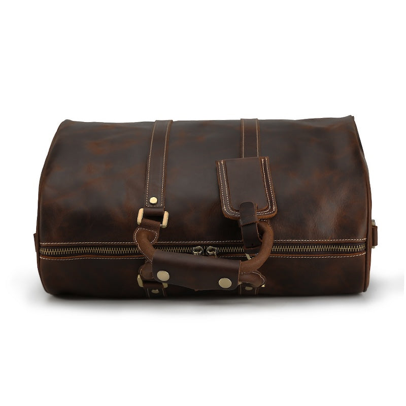 Large Capacity Men's Genuine Leather Carry-on Holdall Weekender Luxury Overnight Travel Duffel Bag Polyester Lining