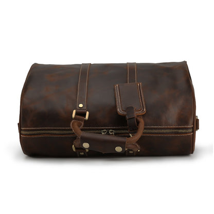 Large Capacity Men's Genuine Leather Carry-on Holdall Weekender Luxury Overnight Travel Duffel Bag Polyester Lining