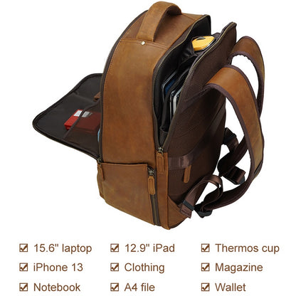 Luxury Nice Quality Crazy Horse Leather Backpack Leather Laptop Men Laredo Capacity Genuine Leather Backpack School Bag