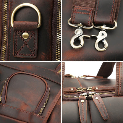 Vintage Style Genuine Crazy Horse Leather Briefcase Mens Brown Work Business Handbag 15.6 Inches Laptop Fit