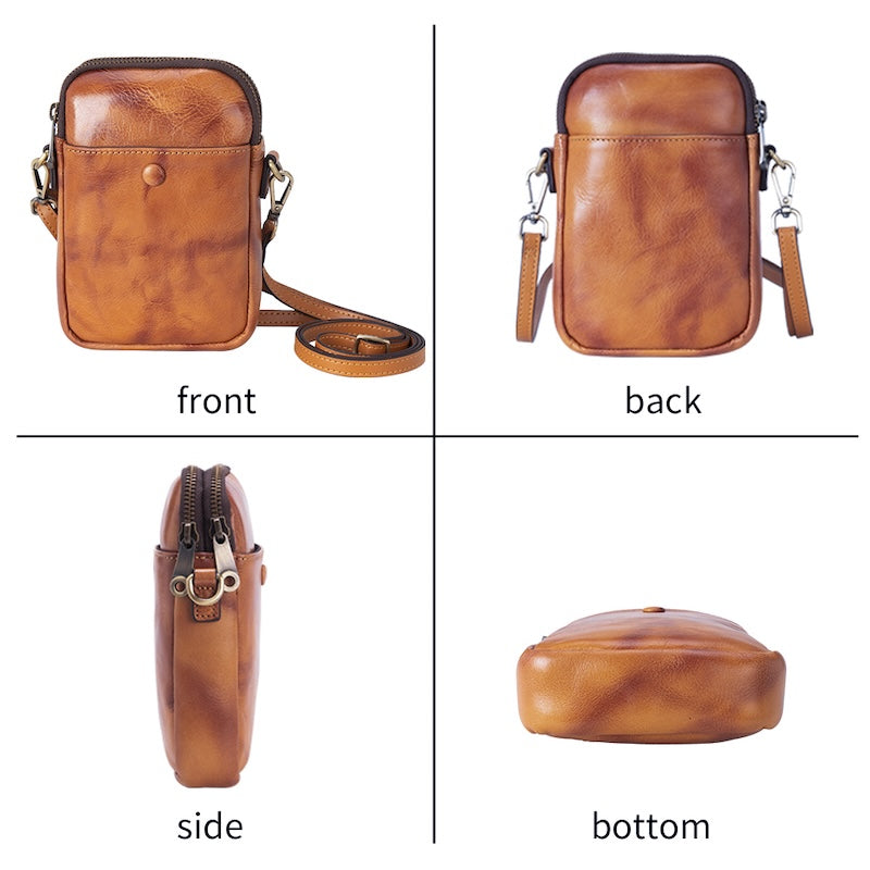 2026 New Design Small Full Grain Leather Crossbody Bags for Women Ladies Cell Phone Wallet Purse Shoulder Bag for Men