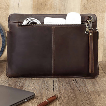 Crazy Horse Leather Laptop Bag Genuine Top Layer Cowhide Full Grain Leather Clutch Bag for MacBook