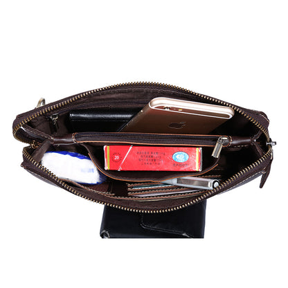 Men Personalized Full Grain Crazy Horse Large Clutch Bag Long Wrist Bag Zipper Anti-Theft