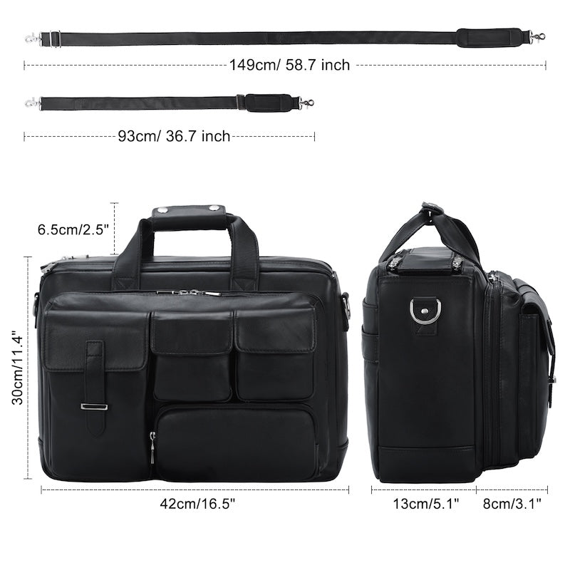 Large Capacity Black Full Grain Genuine Leather Men's Soft Briefcase Waterproof Laptop Bag for Work Dropshipping From Fac