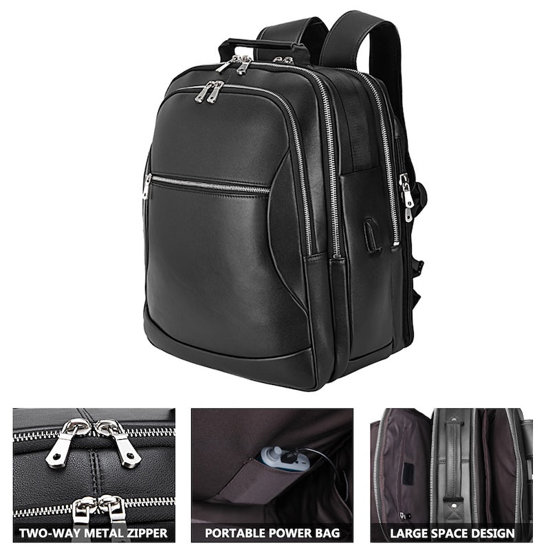 Large Capacity Waterproof Genuine Leather Laptop Backpack Zipper Air Cushion Belt for Men Vintage Fashion Travel Shoulder Bag