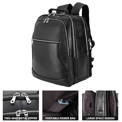 Large Capacity Waterproof Genuine Leather Laptop Backpack Zipper Air Cushion Belt for Men Vintage Fashion Travel Shoulder Bag