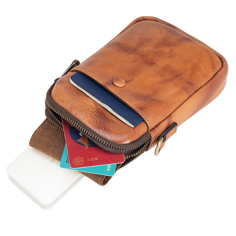 2026 New Design Small Full Grain Leather Crossbody Bags for Women Ladies Cell Phone Wallet Purse Shoulder Bag for Men