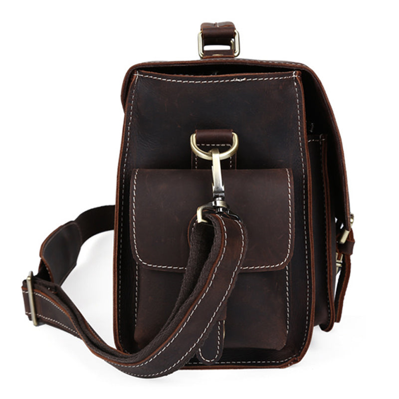 Vintage Luxury Design High Quality Customizable Men's Crazy Horse Genuine Leather Sling Shoulder Bag Zipper Camera Briefcase