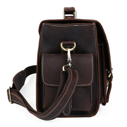 Vintage Luxury Design High Quality Customizable Men's Crazy Horse Genuine Leather Sling Shoulder Bag Zipper Camera Briefcase