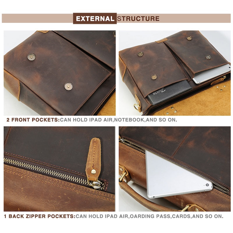 Cowhide 14 Inch Laptop Messenger Sling Bag Men's Crazy Horse Genuine Leather Soft Business Vintage