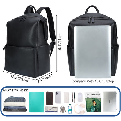 Man & Boys Black Cow Skin Pebble Genuine Leather Fashion Business Laptop Cow Hide School Backpack Zipper Bag for Student