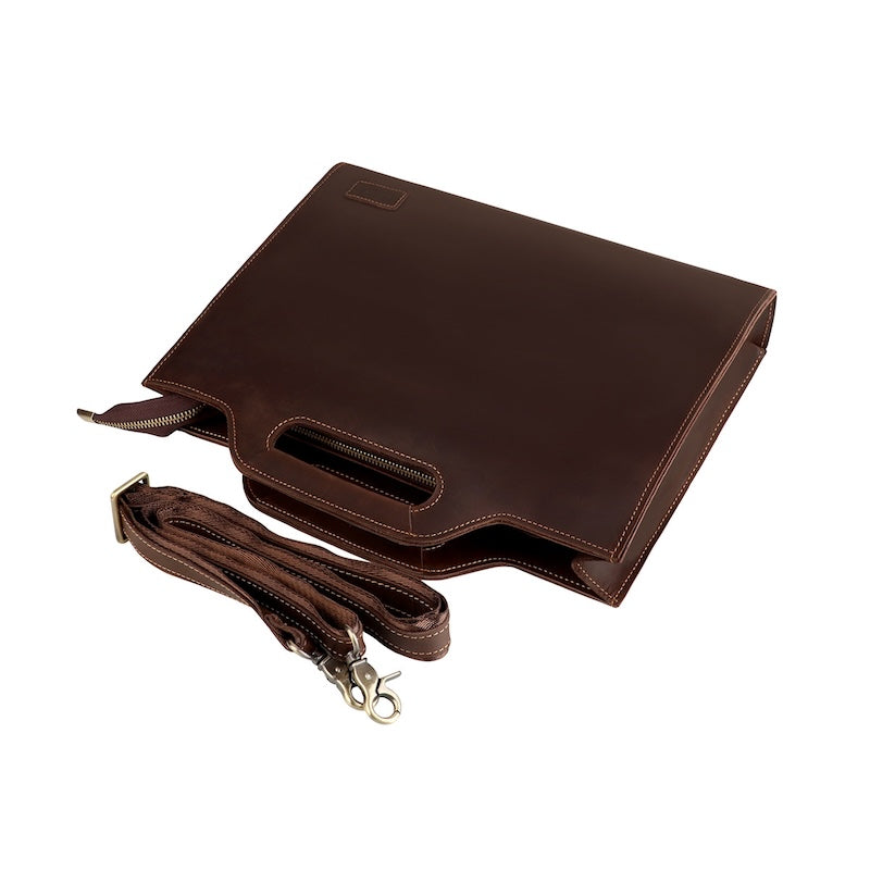 Men's 15.6'' Laptop Portfolio Crazy Horse Leather Office Briefcase Black Brown Full Grain Genuine Leather Business Bag