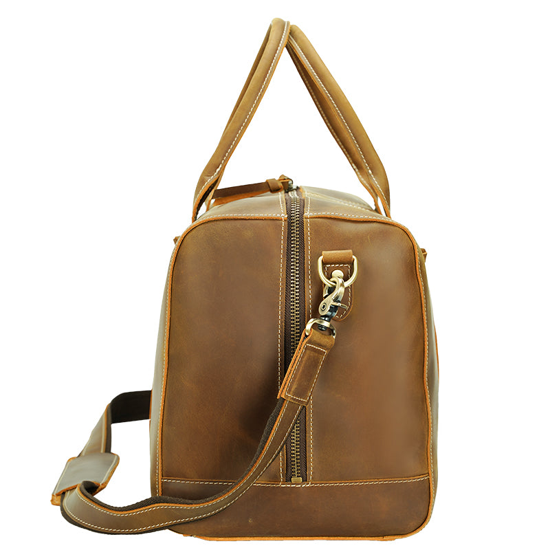 New Arrival Vintage Large Cow Skin Hide Top Layer Full Grain Genuine Leather Water Resistant Holdall Duffel Bag Zipper High