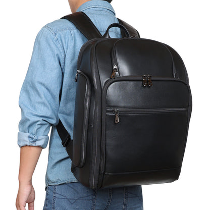 Nappa Genuine Leather Anti-Theft Laptop Backpack with USB Unisex Waterproof Black Polyester Zipper Travel