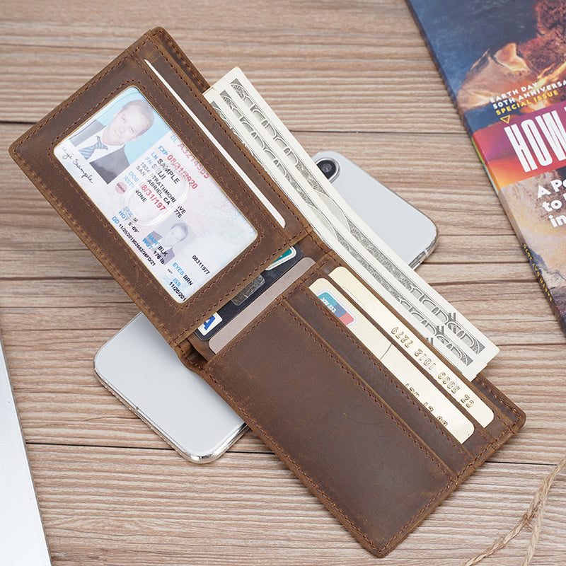 Vintage Design RFID Blocking Soft Top Grain Genuine Leather Bifold Wallet Real Leather Wallet for Man