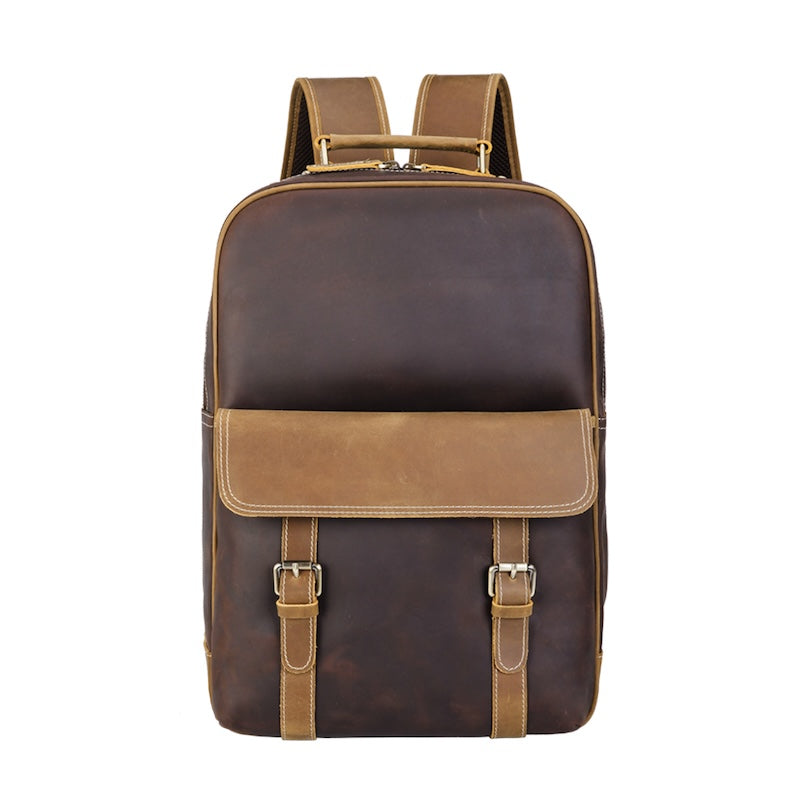 Genuine Leather Laptop Backpack for Men Vintage Style with Zipper Closure Man Women's Computer Bag