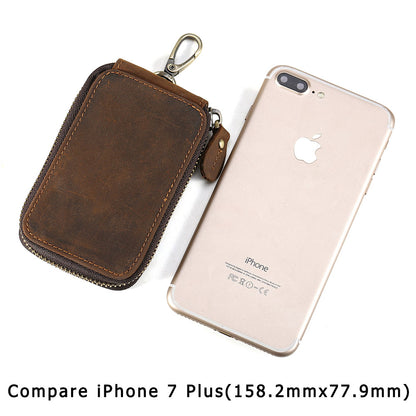 Genuine Cow Leather Car Key Holder Wallets Housekeeper Card Zipper Case Keys Organizer for Men