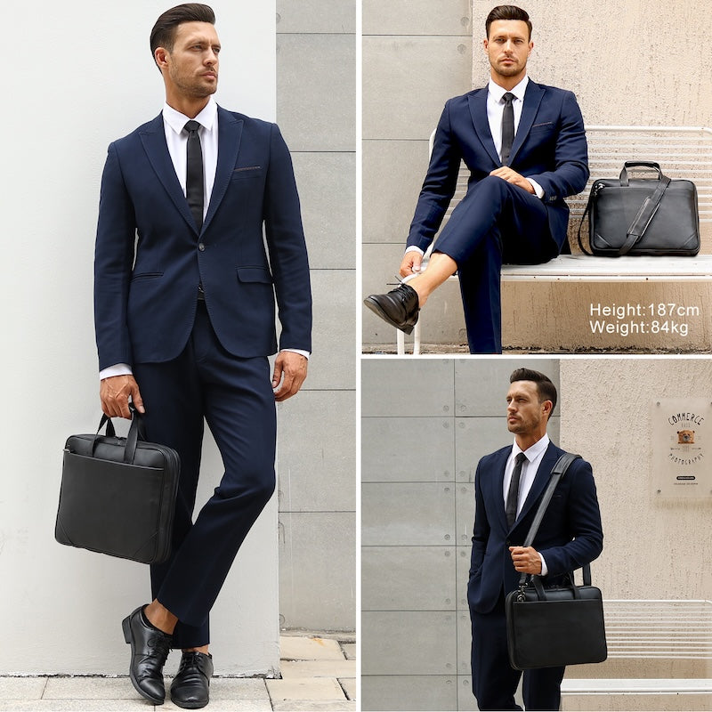 New Arrival Black Leather Office Briefcase Bags Men's Business 14'' Laptop Portfolio Bag Full Grain Leather Briefcase